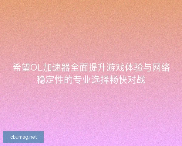 希望OL加速器全面提升游戏体验与网络稳定性的专业选择畅快对战